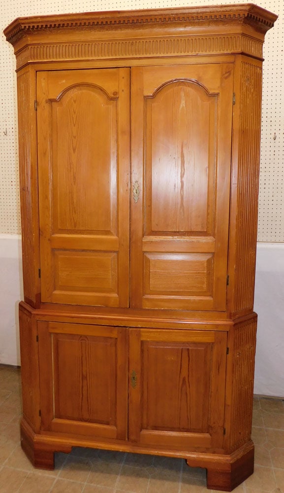 Antique 2 Part Pine Fluted Column Corner Cabinet With Fitted Drop-Front Desk Interior (1 of 4)