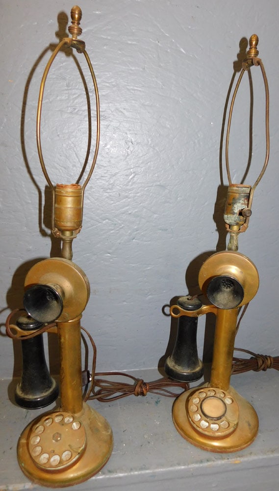 2 Antique Brass Candlestick Telephone Lamps (1 of 3)