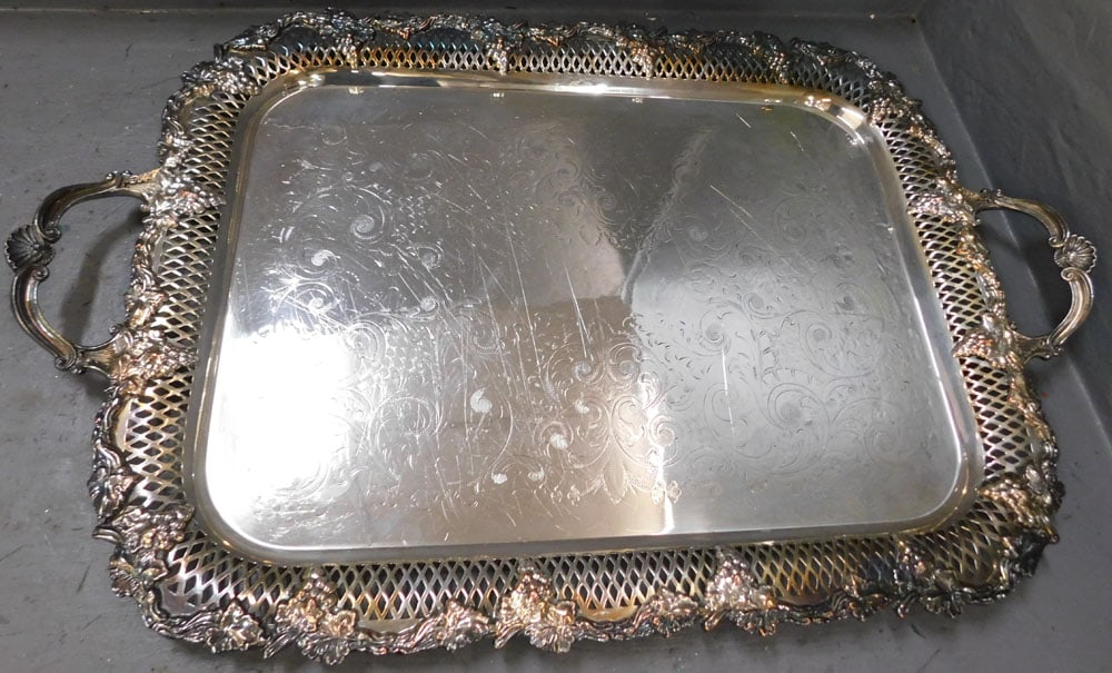 Open Work Grape & Cable Sheffield Serving Tray (1 of 4)