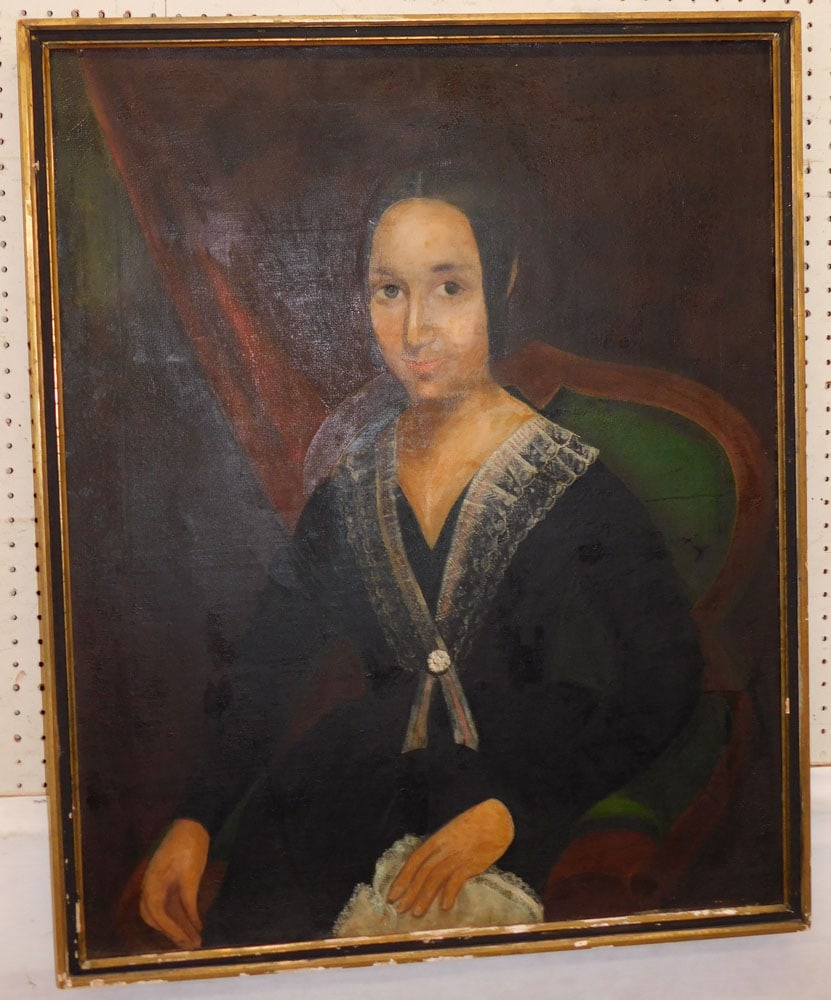 19th Century Oil on Canvas Portrait of Lady (1 of 3)