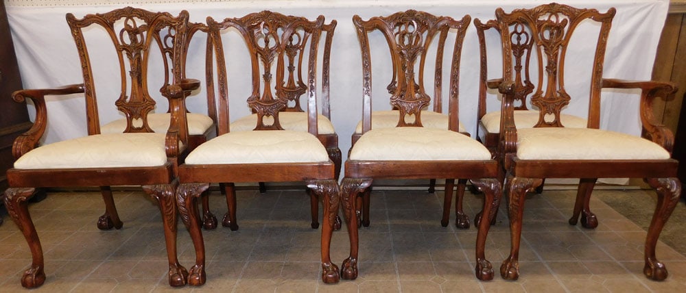 Set of 8 Carved Mahogany Chippendale Style Dining Chairs (1 of 6)