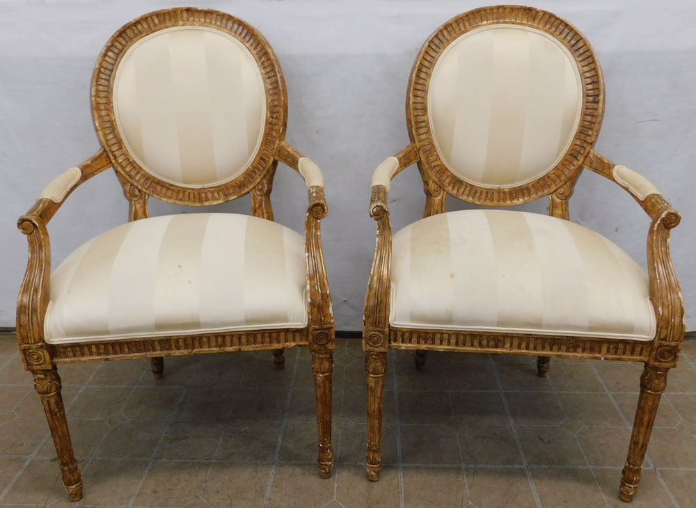 Pair of Distressed Paint Decorated Louis XVI Style Fauteuils (1 of 7)