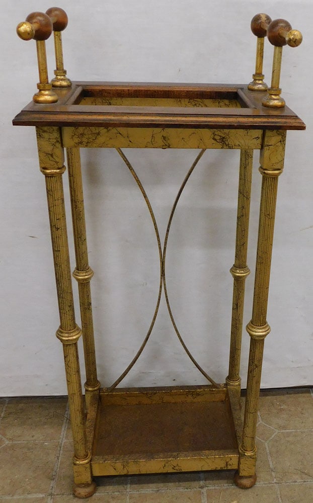 Gilded Metal & Burl Walnut Umbrella Stand (1 of 3)