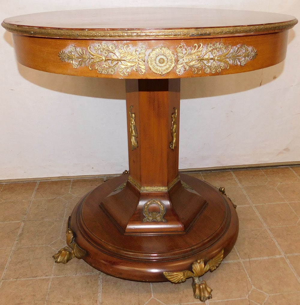 Round Mahogany French Empire Center Table with Bronze Ormolu (1 of 6)
