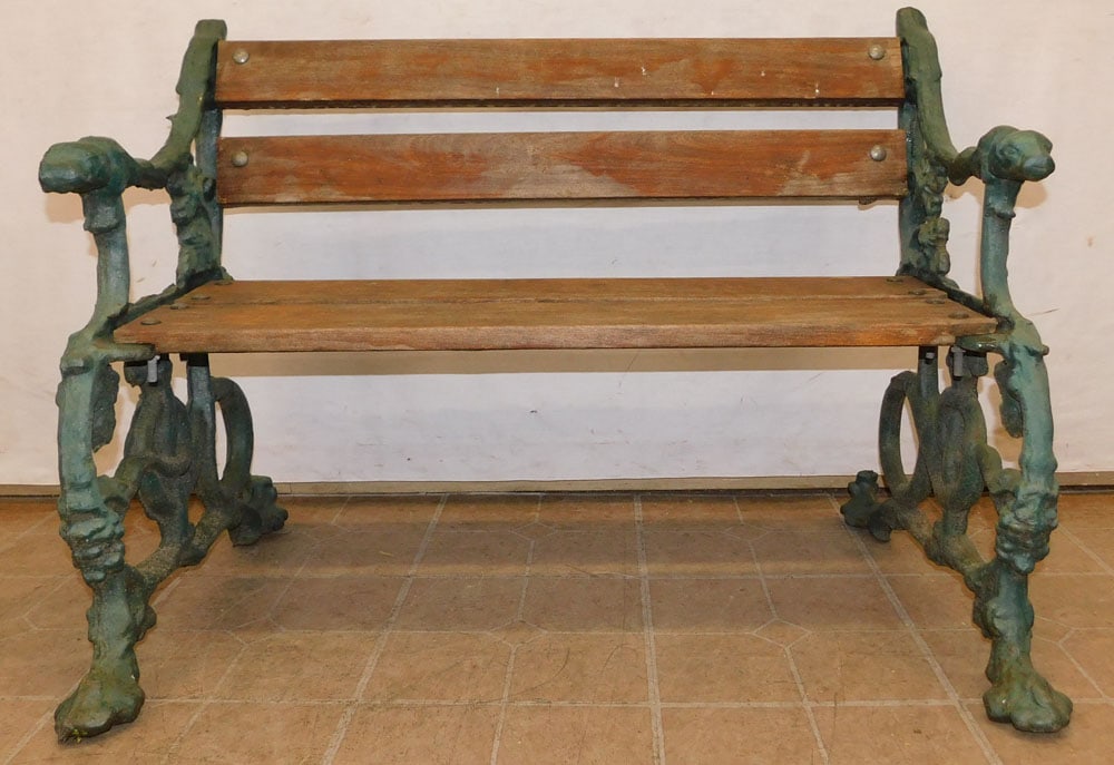 Cast Iron Bench With Dog Head Arms (1 of 5)