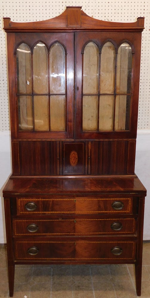 19th Century Mahogany Inlaid Tambour Door Secretary (1 of 8)