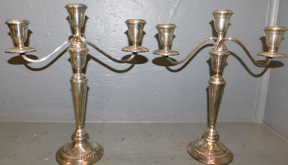 Pair of Sterling Weighted 3 Light Candelabras by Alvin (1 of 6)
