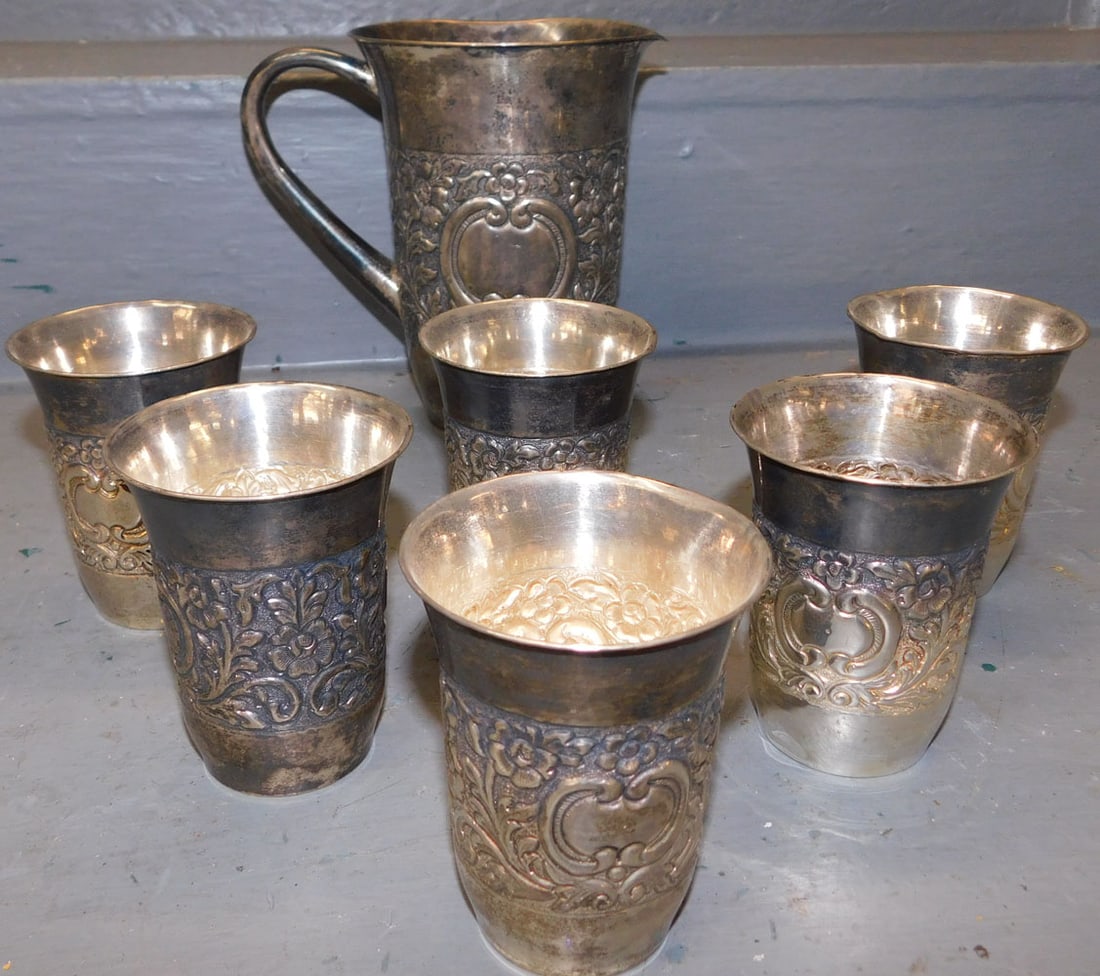 7 Piece Repousse Lemonade Set, Marked Silver, (31.2 T.O.) (1 of 3)