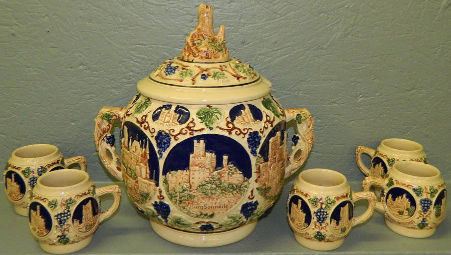 6 Piece German Punch Bowl Set.