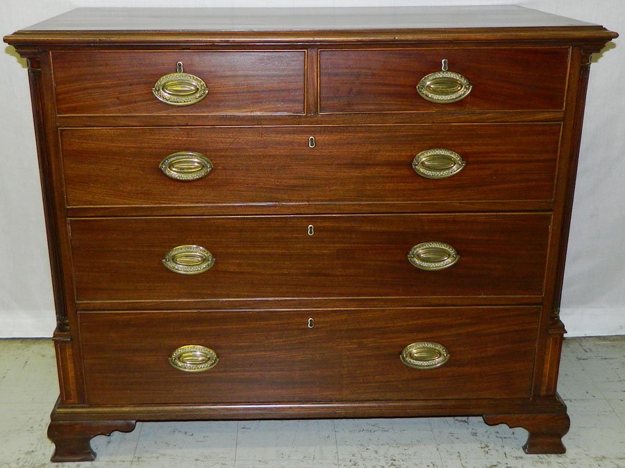 2/3 18th c. chest w/original pulls and ogee feet.: 2/3 18th century mahogany chest w/original pulls and ogee feet. 45 1/2" wide x 21 1/4" deep x 37" tall.