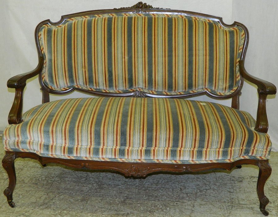 Carved French 19th c. 3 seat mahogany settee.: Carved French 19th century 3 seat mahogany settee. 49" long.