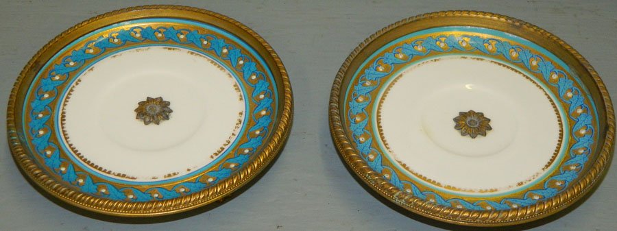 2 Nicholas Haydon Dore' bronze framed coasters: (2) Nicholas Haydon French Dore' bronze framed wine coasters