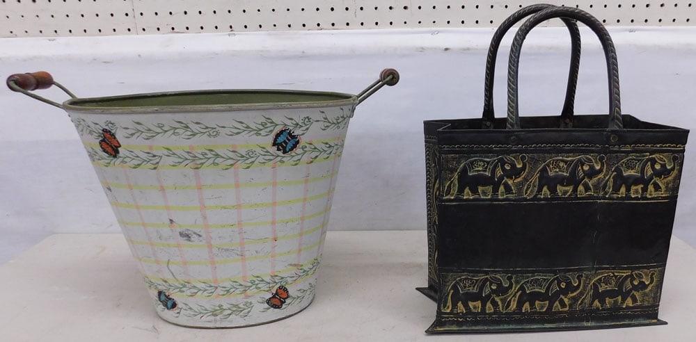 Brass Waste Basket & Painted Metal Waste Basket (1 of 3)