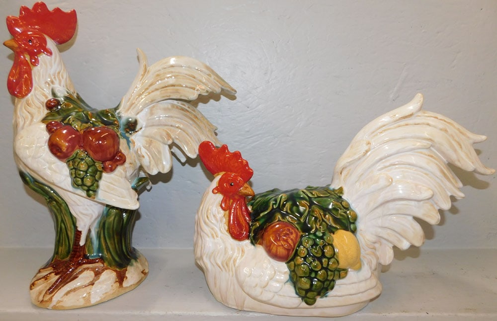 Two Large Ceramic Hen & Rooster (1 of 5)