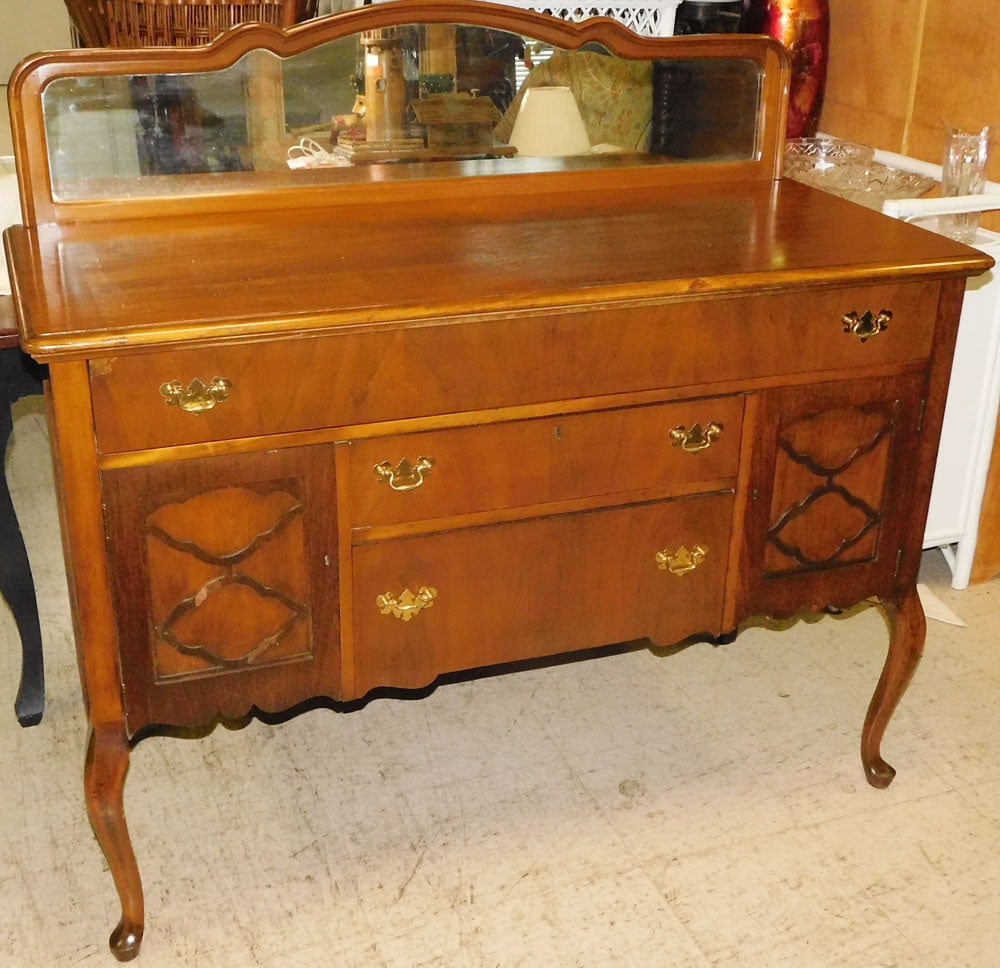Walnut Queen Anne Style Sideboard with Mirror Backsplash (1 of 7)