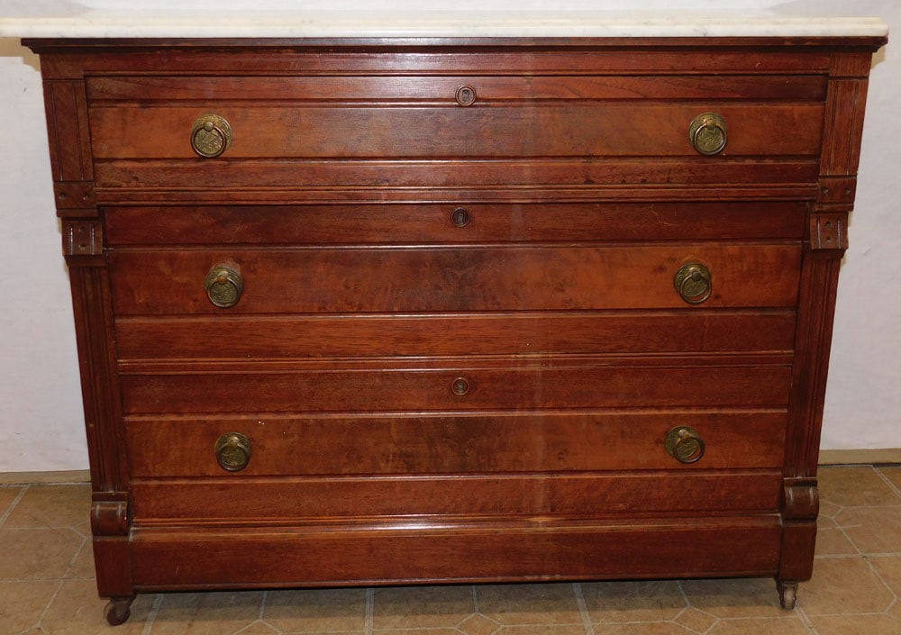 Walnut Victorian Marble Top 3 Drawer Chest (1 of 5)