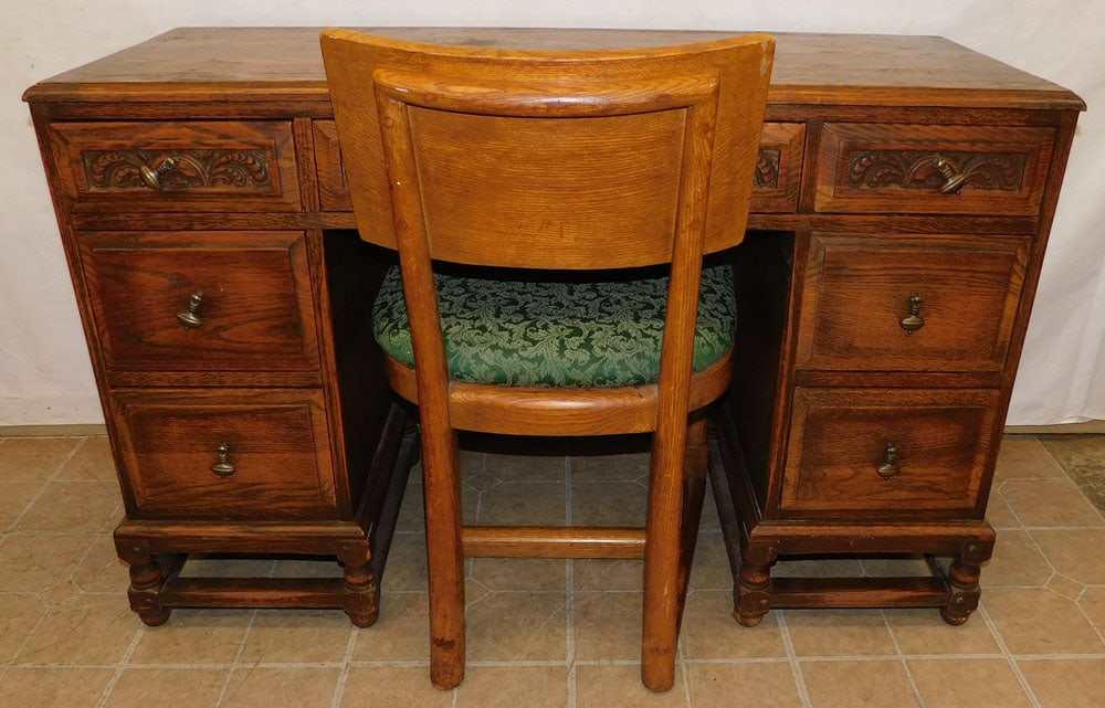 Antique Oak Dressing Table with Chair (1 of 7)