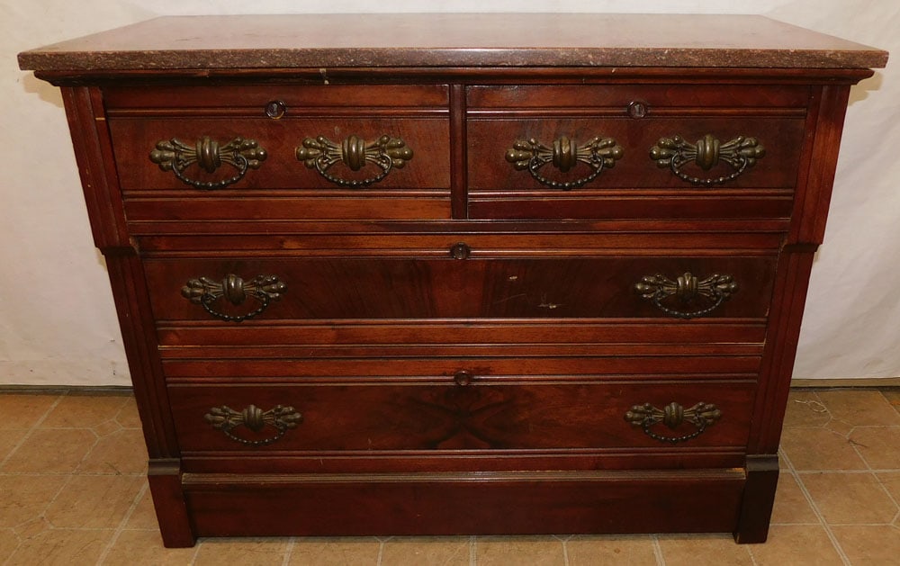 Walnut Victorian Marble Top 2/2 Drawer Chest (1 of 6)