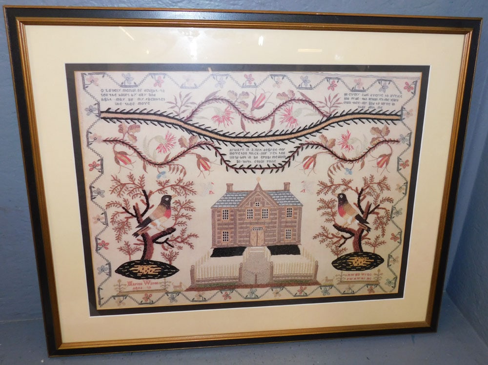 Framed Needlework: Framed Needlework. 28 1/4" x 22 3/4" ALL DESCRIPTIONS AND ANY CONDITION STATEMENT GIVEN BY LANGSTON AUCTION GALLERY ARE STRICTLY OPINIONS AND LANGSTON'S SHALL HAVE NO RESPONSIBILITY FOR ERRORS OR OMIS