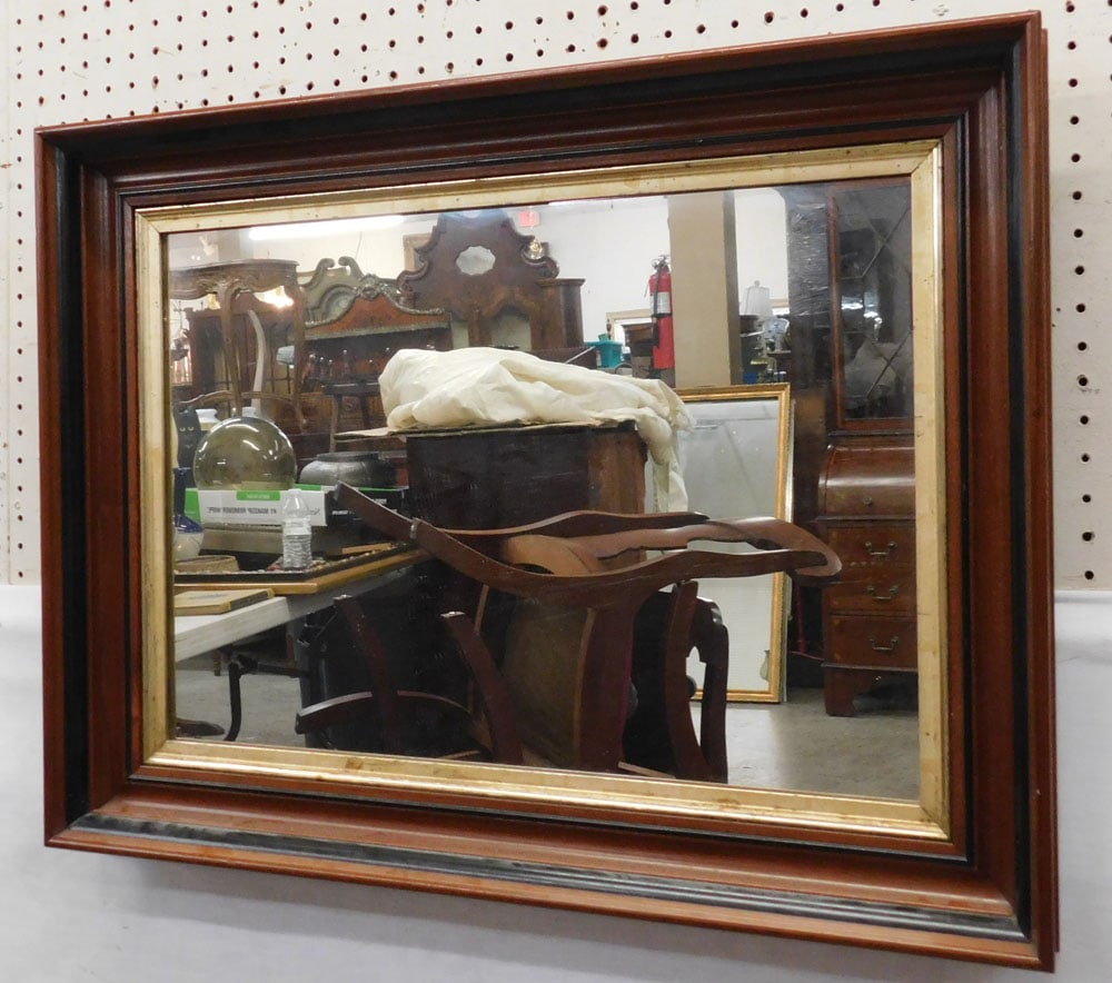 Antique Walnut Shadowbox Framed Mirror (1 of 3)