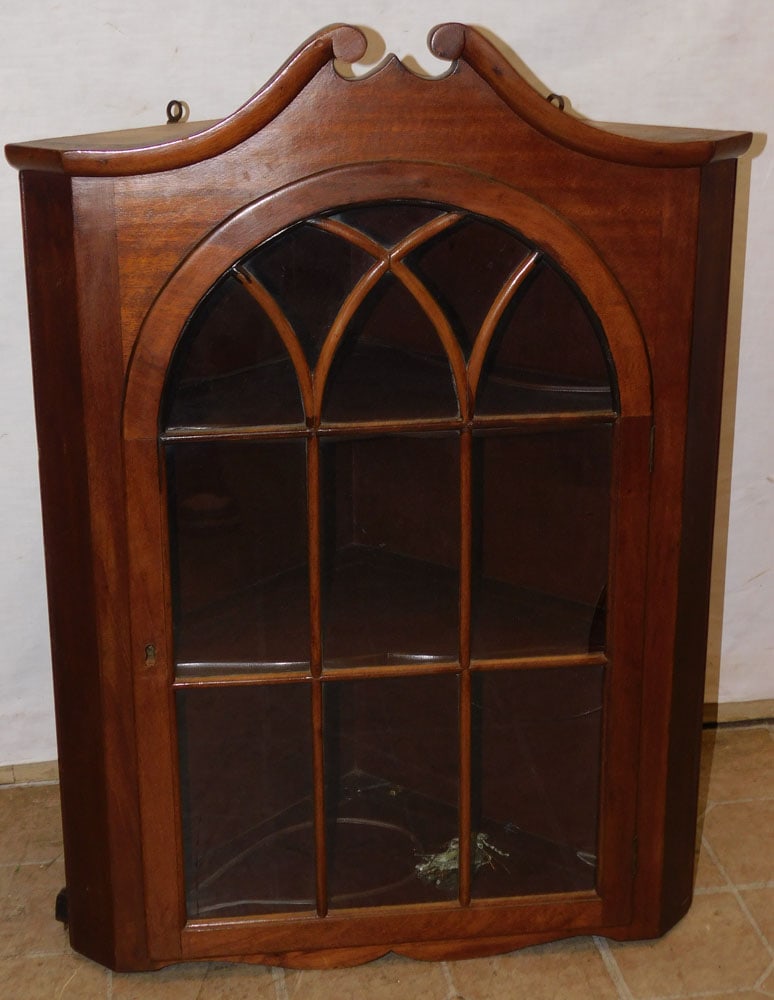 Antique mahogany glass door hanging corner cabinet (1 of 5)