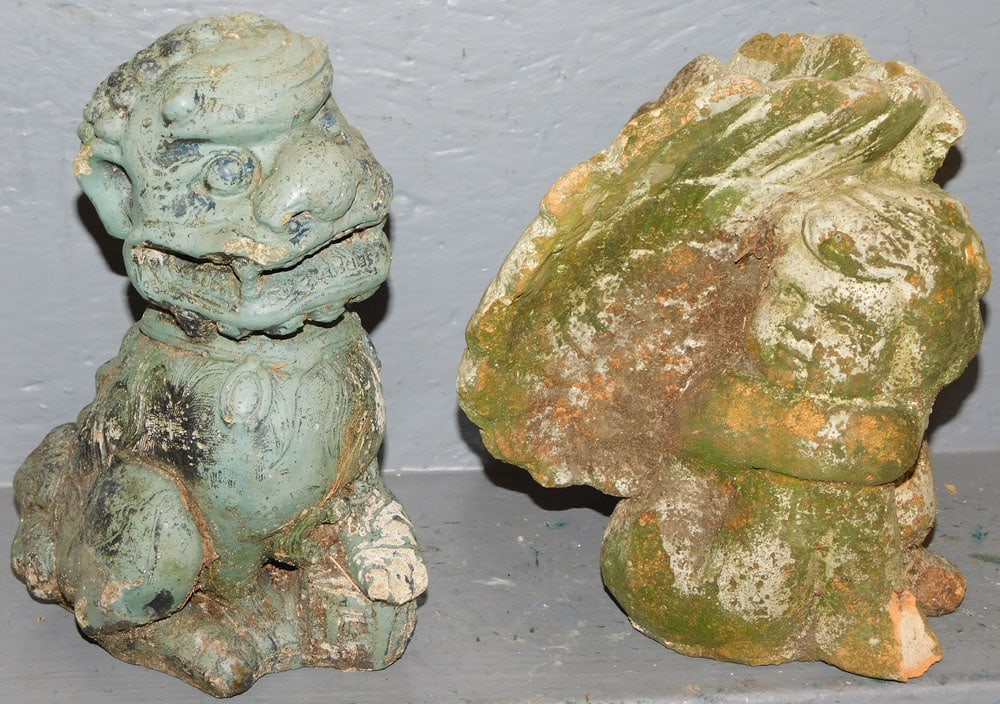 Concrete Foo Dog, Yard Statue, & Terracotta Angel (1 of 4)