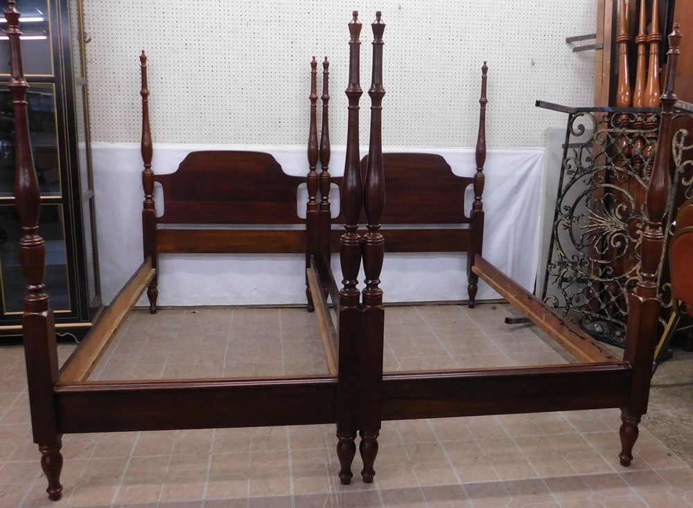 Pair of Cherry 4 Post Twin Beds with Rails (1 of 8)