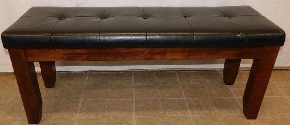 Mahogany & Vinyl Upholstered Bench (1 of 2)