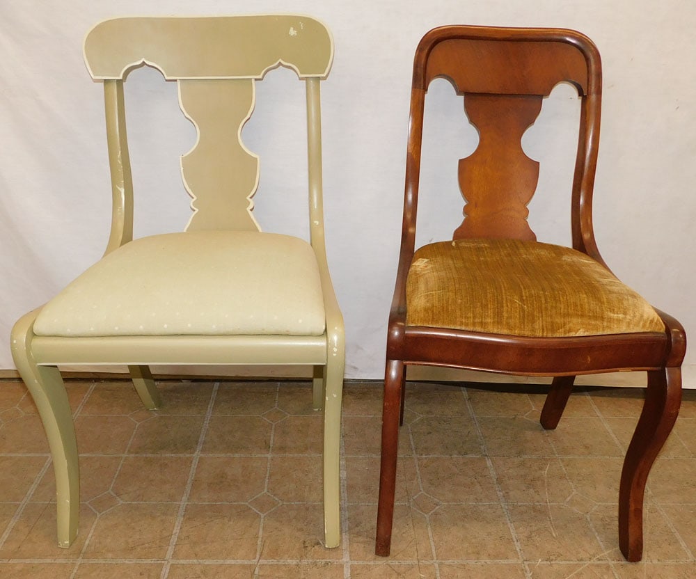 2 Side Chairs: 2 Side Chairs. Up to 33 1/4" H ALL DESCRIPTIONS AND ANY CONDITION STATEMENT GIVEN BY LANGSTON AUCTION GALLERY ARE STRICTLY OPINIONS AND LANGSTON'S SHALL HAVE NO RESPONSIBILITY FOR ERRORS OR OMISSIONS.