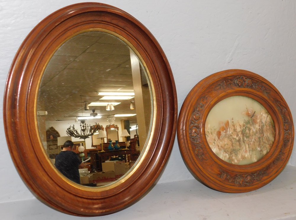 Antique Walnut Framed Mirror & Framed Butterfly Collage (1 of 4)