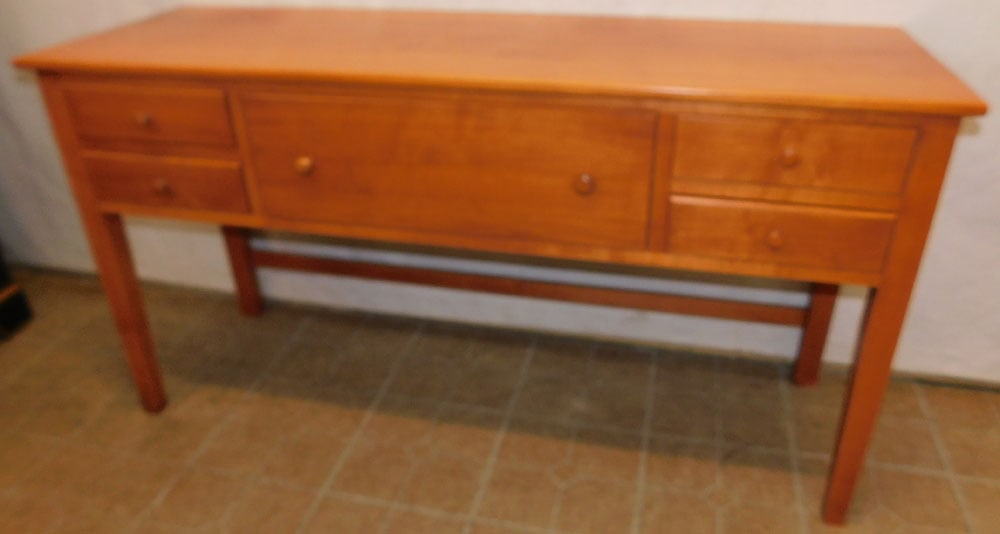 Maple 5 Drawer Console: Maple 5 Drawer Console. 60" L 19 1/2" D 32" H ALL DESCRIPTIONS AND ANY CONDITION STATEMENT GIVEN BY LANGSTON AUCTION GALLERY ARE STRICTLY OPINIONS AND LANGSTON'S SHALL HAVE NO RESPONSIBILITY FOR ERROR