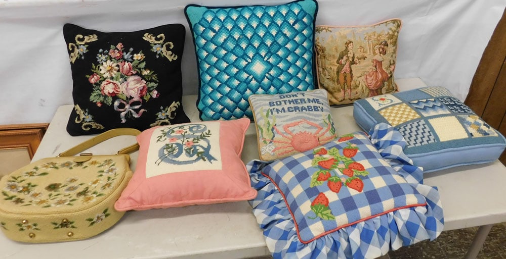 Lot of Pillows & Needlework Ladies Purse (1 of 3)