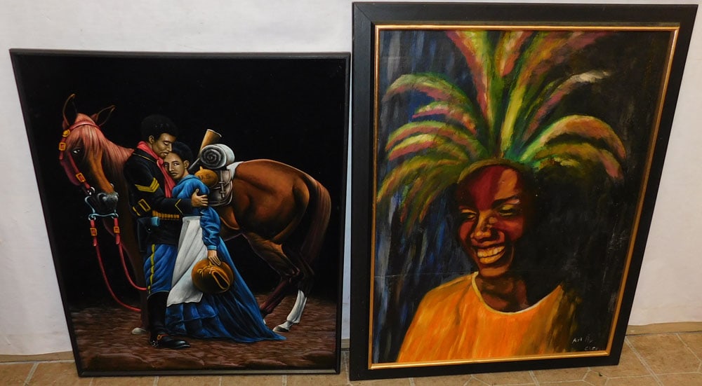 Framed Oil on Board & Watercolor on Fabric: Framed Oil on Board & Watercolor on Fabric. Up to 27" x 33" ALL DESCRIPTIONS AND ANY CONDITION STATEMENT GIVEN BY LANGSTON AUCTION GALLERY ARE STRICTLY OPINIONS AND LANGSTON'S SHALL HAVE NO RESPONSIBI