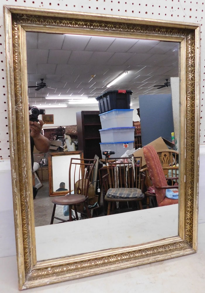 Antique Gilded Frame Mirror: Antique Gilded Frame Mirror. 26" x 34" ALL DESCRIPTIONS AND ANY CONDITION STATEMENT GIVEN BY LANGSTON AUCTION GALLERY ARE STRICTLY OPINIONS AND LANGSTON'S SHALL HAVE NO RESPONSIBILITY FOR ERRORS OR OM