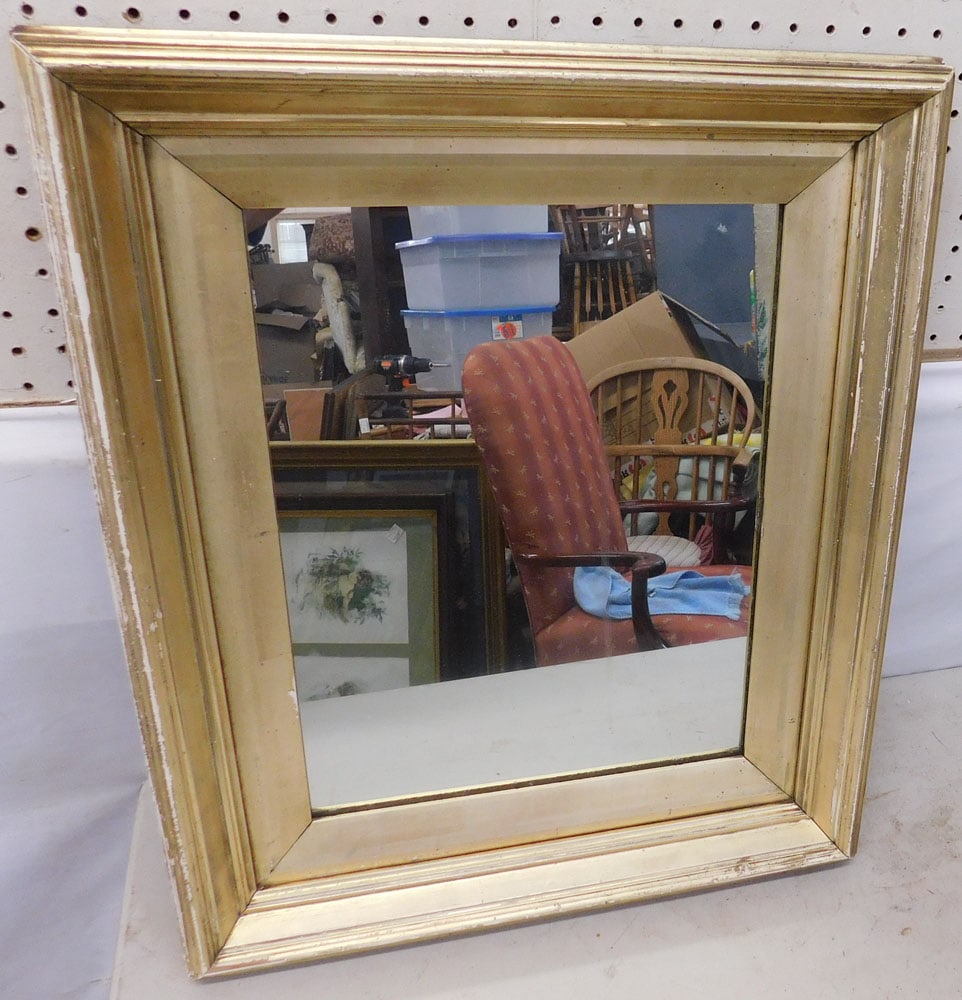 Antique Gilded Frame Mirror: Antique Gilded Frame Mirror. 21" x 25 1/4" ALL DESCRIPTIONS AND ANY CONDITION STATEMENT GIVEN BY LANGSTON AUCTION GALLERY ARE STRICTLY OPINIONS AND LANGSTON'S SHALL HAVE NO RESPONSIBILITY FOR ERRORS O