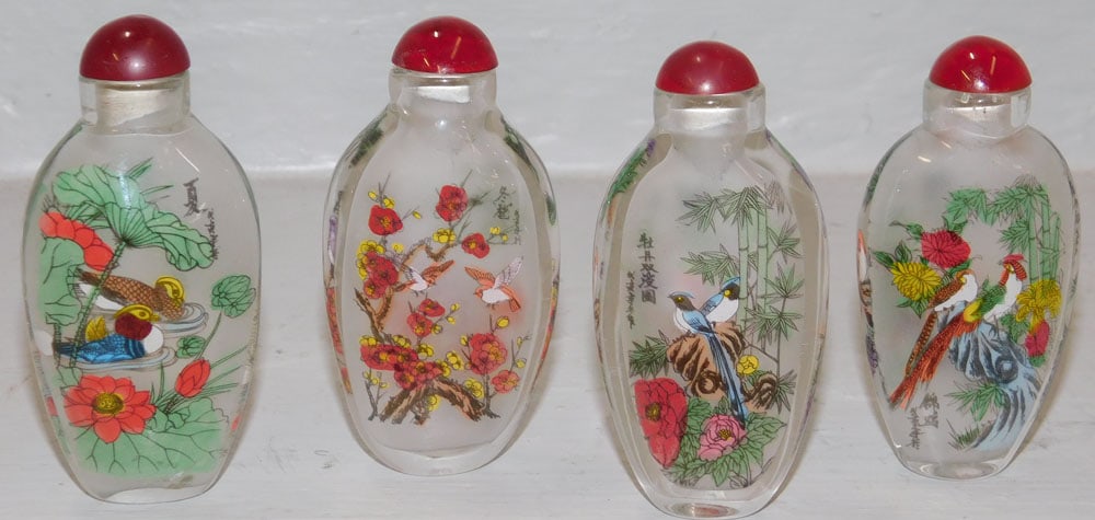 4 Reverse Painted Glass Oriental Snuff Bottles (1 of 4)