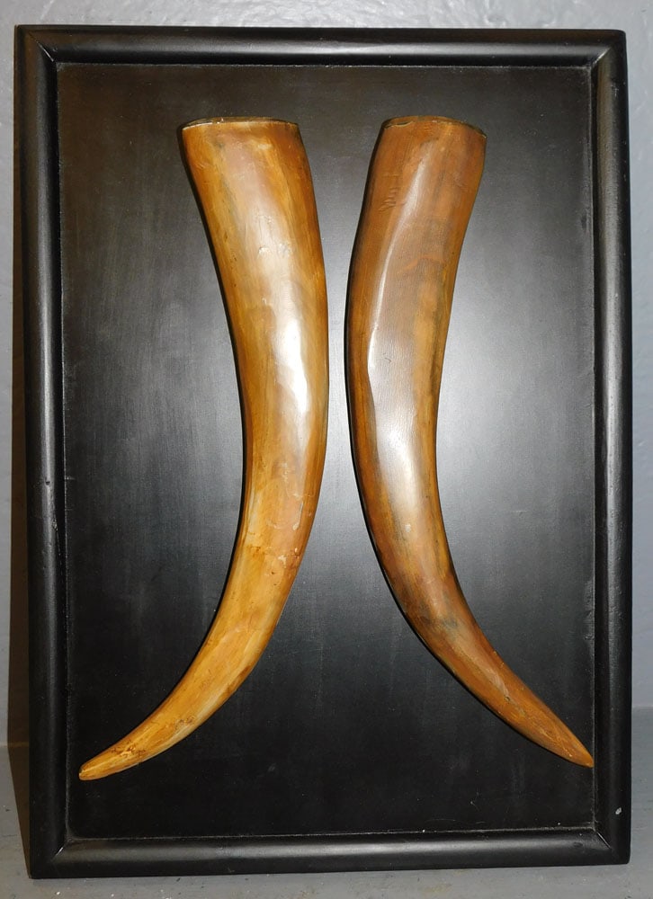 Pair of Framed Bone Tusks Plaques: Pair of Framed Bone Tusks Plaques. 12 3/4" x 17 3/4" ALL DESCRIPTIONS AND ANY CONDITION STATEMENT GIVEN BY LANGSTON AUCTION GALLERY ARE STRICTLY OPINIONS AND LANGSTON'S SHALL HAVE NO RESPONSIBILITY FO