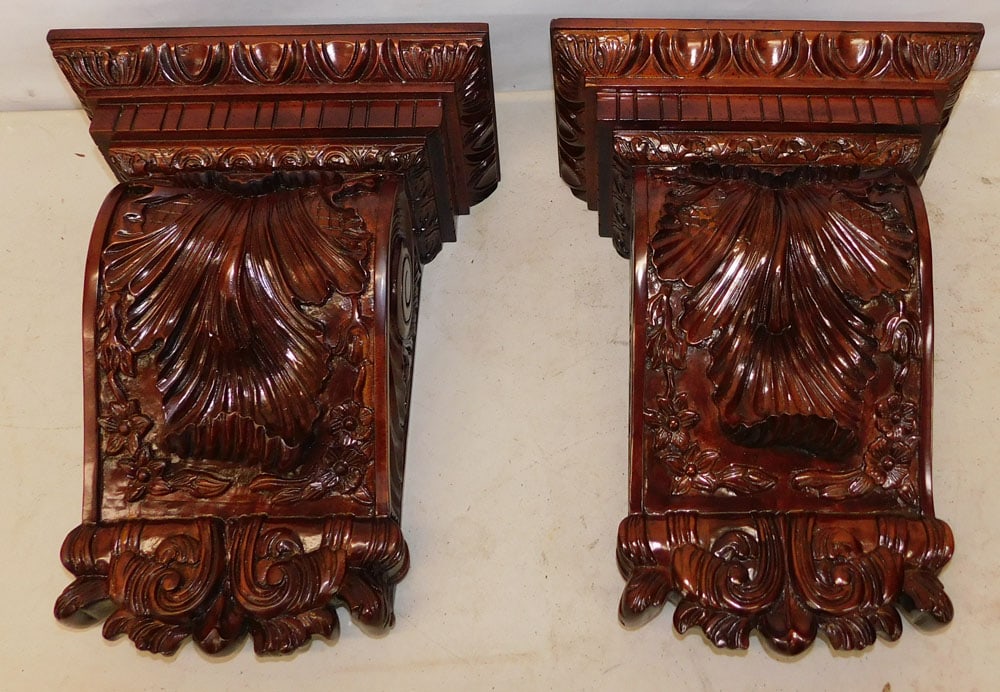 Pair of Carved Mahogany Wall Brackets by Maitland Smith (1 of 7)