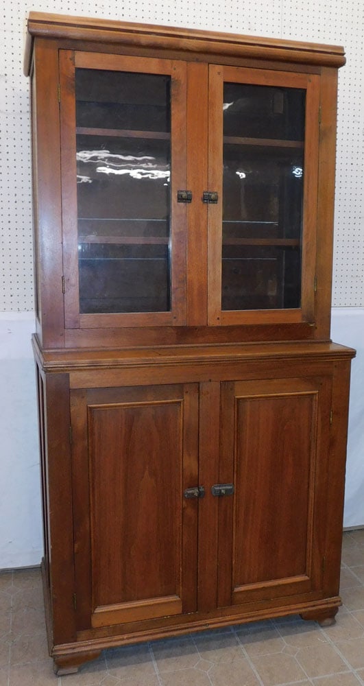 19th Century 2 Part Walnut Step Back Cupboard with Glass Doors (1 of 6)