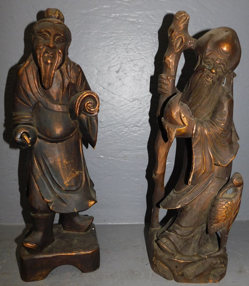 2 Oriental Carved Wood Figures (1 of 4)