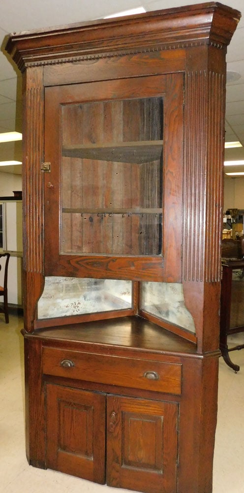 Antique Oak 1 Piece Glass Door Corner Cabinet (1 of 6)