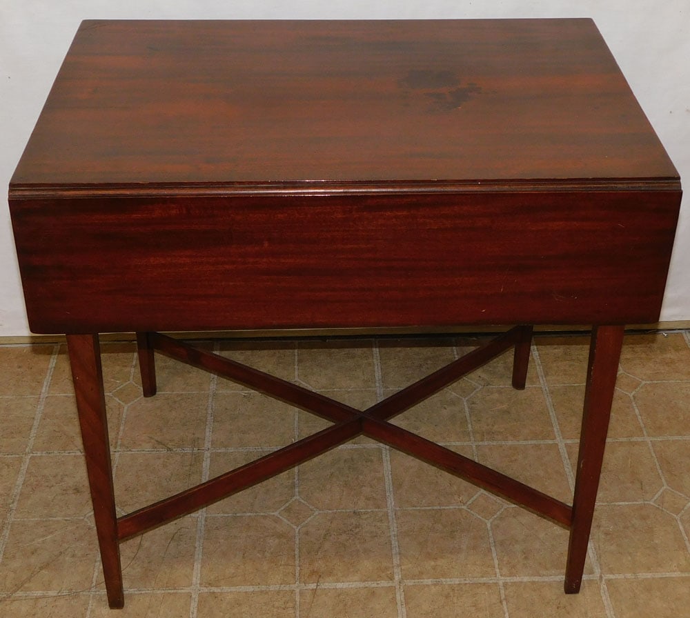 19th Century Mahogany 1 Drawer Stretcher Base Table (1 of 3)