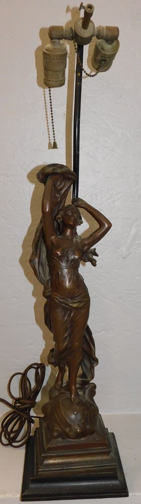 Bronze Figural Statue of Woman Signed Made Into Lamp (1 of 5)