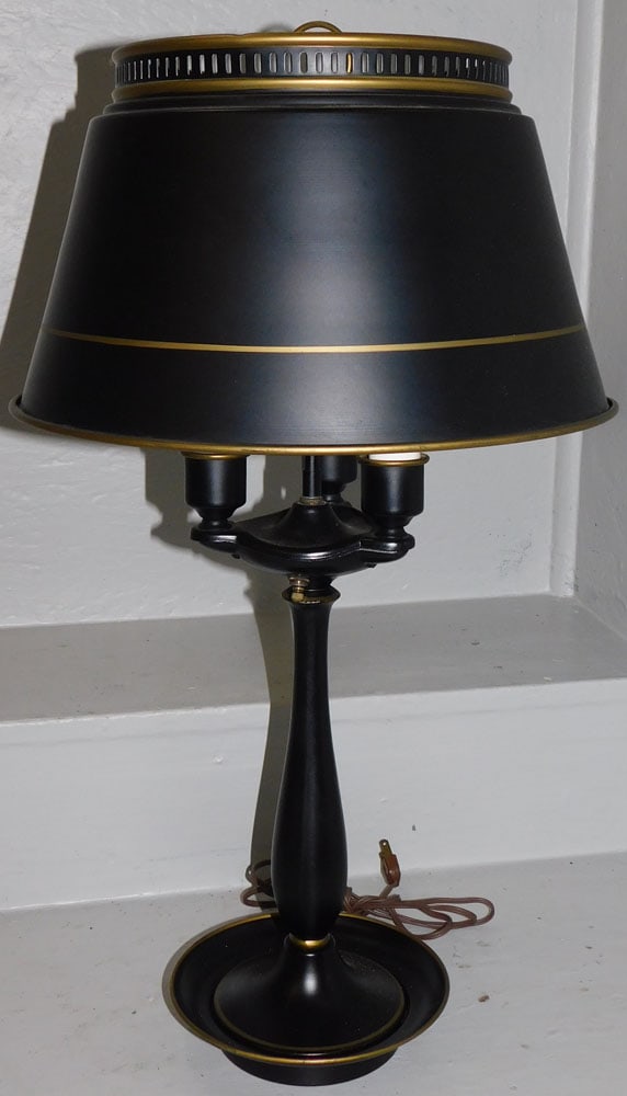 Painted Tole 3 Light Bouillotte Lamp with Shade (1 of 4)
