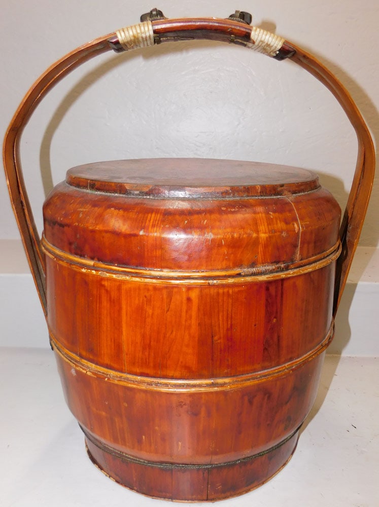 Painted Oriental Wood & Bamboo Handle Wedding Basket (1 of 3)