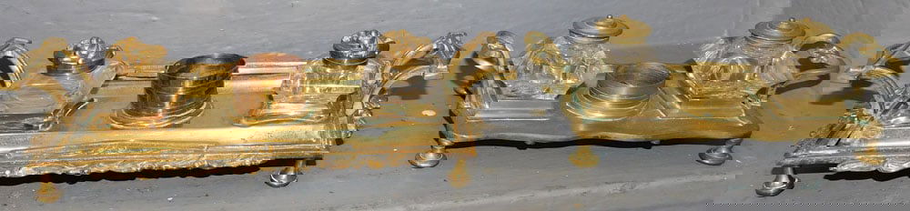 2 Antique Brass & Glass Ink Stands (1 of 6)