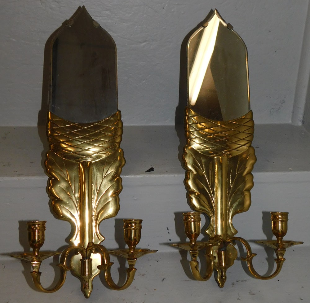 Pair of Brass & Mirror Wall Sconces (1 of 4)