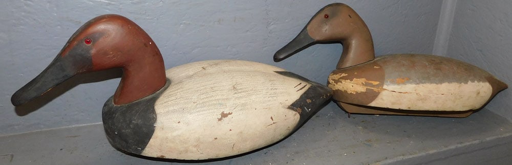 2 Painted Carved Wood Duck Decoys from Ducks Unlimited: 2 Painted Carved Wood Duck Decoys from Ducks Unlimited. Up to 19" L 7 1/4" H ALL DESCRIPTIONS AND ANY CONDITION STATEMENT GIVEN BY LANGSTON AUCTION GALLERY ARE STRICTLY OPINIONS AND LANGSTON'S SHALL H