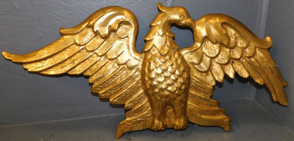 Antique Gilded Carved Wood Eagle Wall Hanging (1 of 2)
