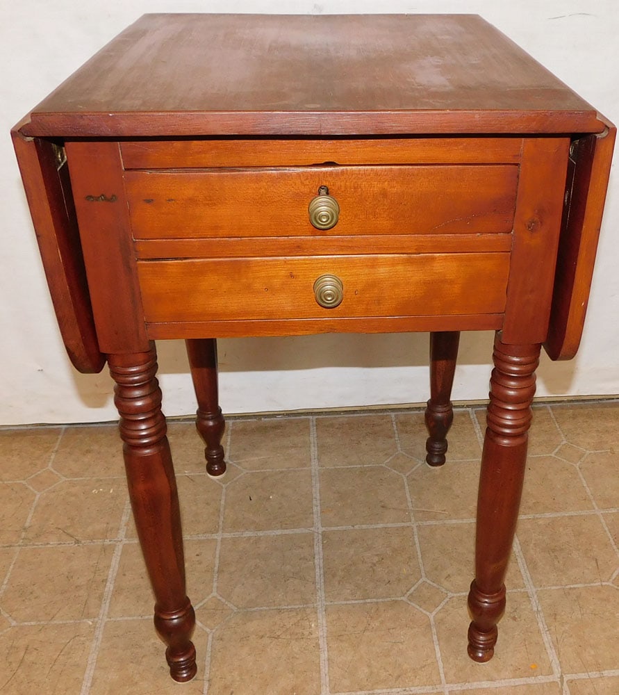 19th Century Cherry 2 Drawer Drop-Leaf Stand (1 of 4)
